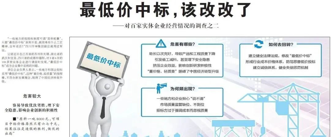 人民日报报道截图 最低价中标,该改改了
