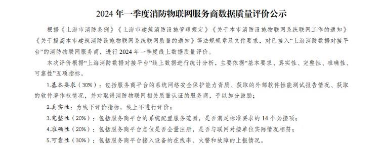 上海地标:《消防设施物联网系统运行平台数据传输导则》