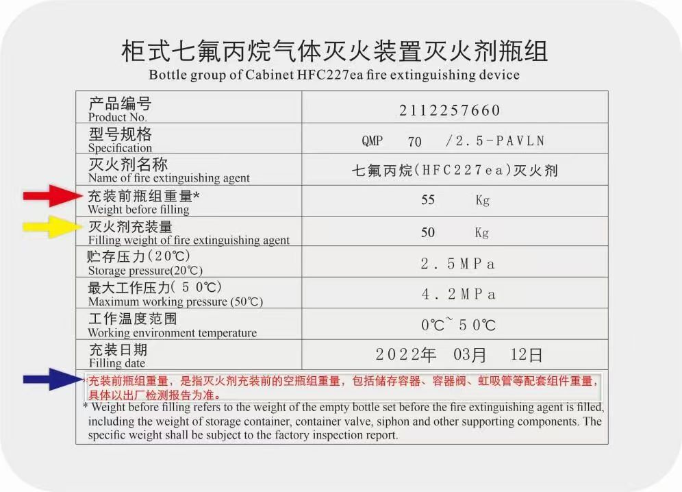 明确“瓶组充装前重量”为强制标识,系统竣工验收文件中需体现